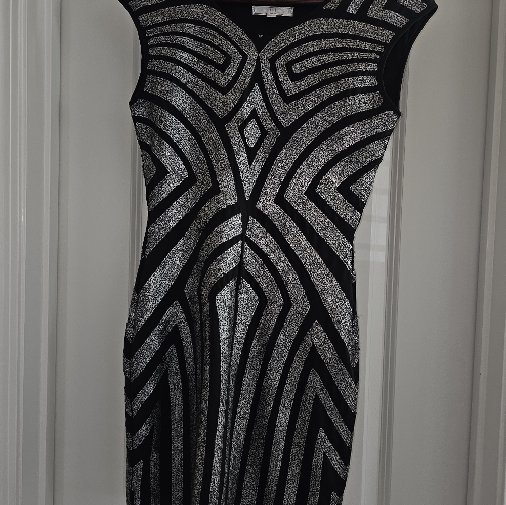 Women Black Dress with Silver Sequins